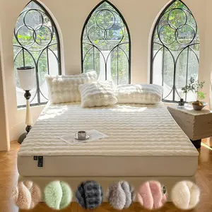 Luxury Faux Rabbit Fur Striped Fitted Sheet Set 3pcs – Ultra Soft Warm Solid Bedding, Elastic Band & Machine Washable, Includes 1 Fitted Sheet + 1/2 Pillowcases, All Season Bedding for Bedroom, Dorm & Sofa Decor, Christmas Gift