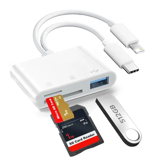 5 in 1 SD Card Reader for iPhone, iPad & Android, USB-C & Lightning Camera Adapter with SD/MicroSD & USB 3.0, Fast 2-Way Transfer, Plug & Play