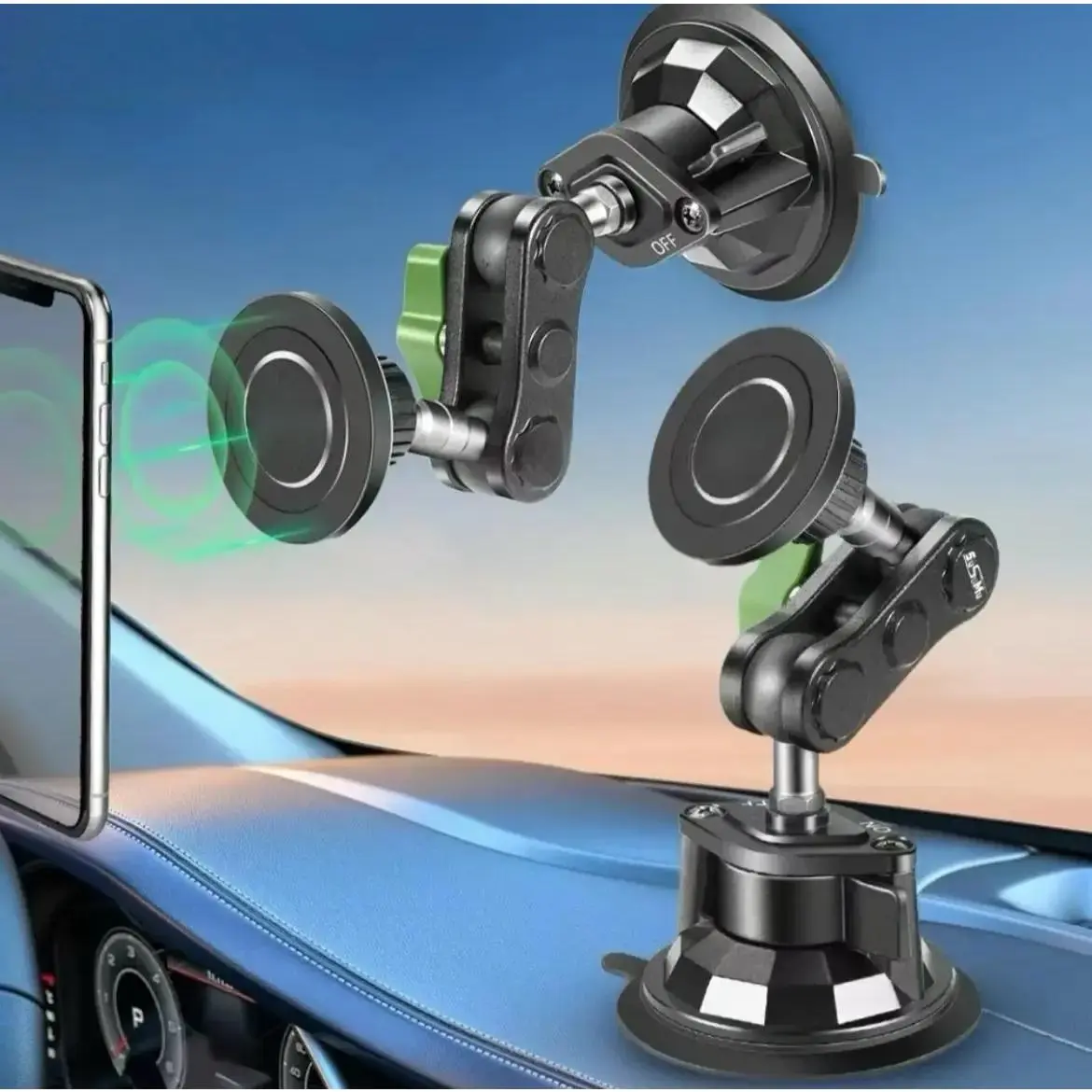 Car Phone Holder - Tool-Free Windshield/Window Mount, 360° Adjustable Flexible Arm, Fold/Extend Reach, Powerful Suction Steadfast Grip Bracket, Universal Multi-Functional Navigation Accessory for All Cars