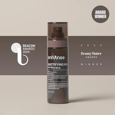 Enhanse Mattifying Milk Anti Shine Matte Spray for Men, Hydrating Hyaluronic Acid,  RejuveNAD, Liquid Powder to Blur Pores & Control Shine, Clean, Oily Skin, 3.4 Fl Oz