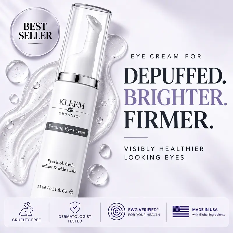 Firming Caffeine Eye Cream - Anti-Age Dark Circles Treatment, Puffiness Reducer, Fine Line Corrector - Massage Applicator | Peptides, Hyaluronic Acid, Niacinamide - All Skin Types | by KLEEM ORGANICS | Single Item - 0.51 fl oz