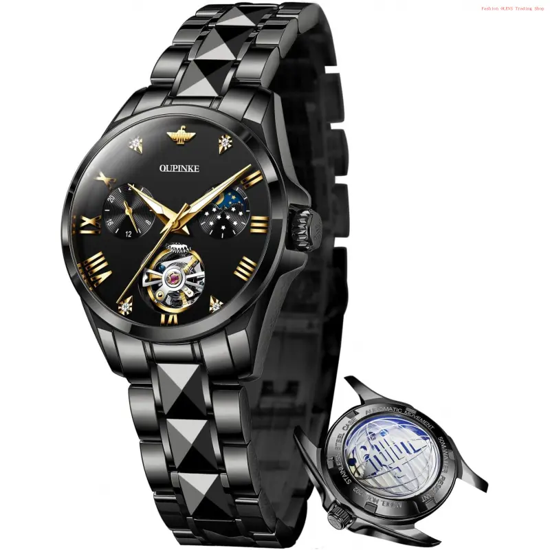 Fashion Brand OUPINKE Watch for Women Automatic Luxury Diamond Skeleton Self Winding Mechanical Elegant Dress Ladies Wrist Watches Sapphire Crystal Waterproof Luminous