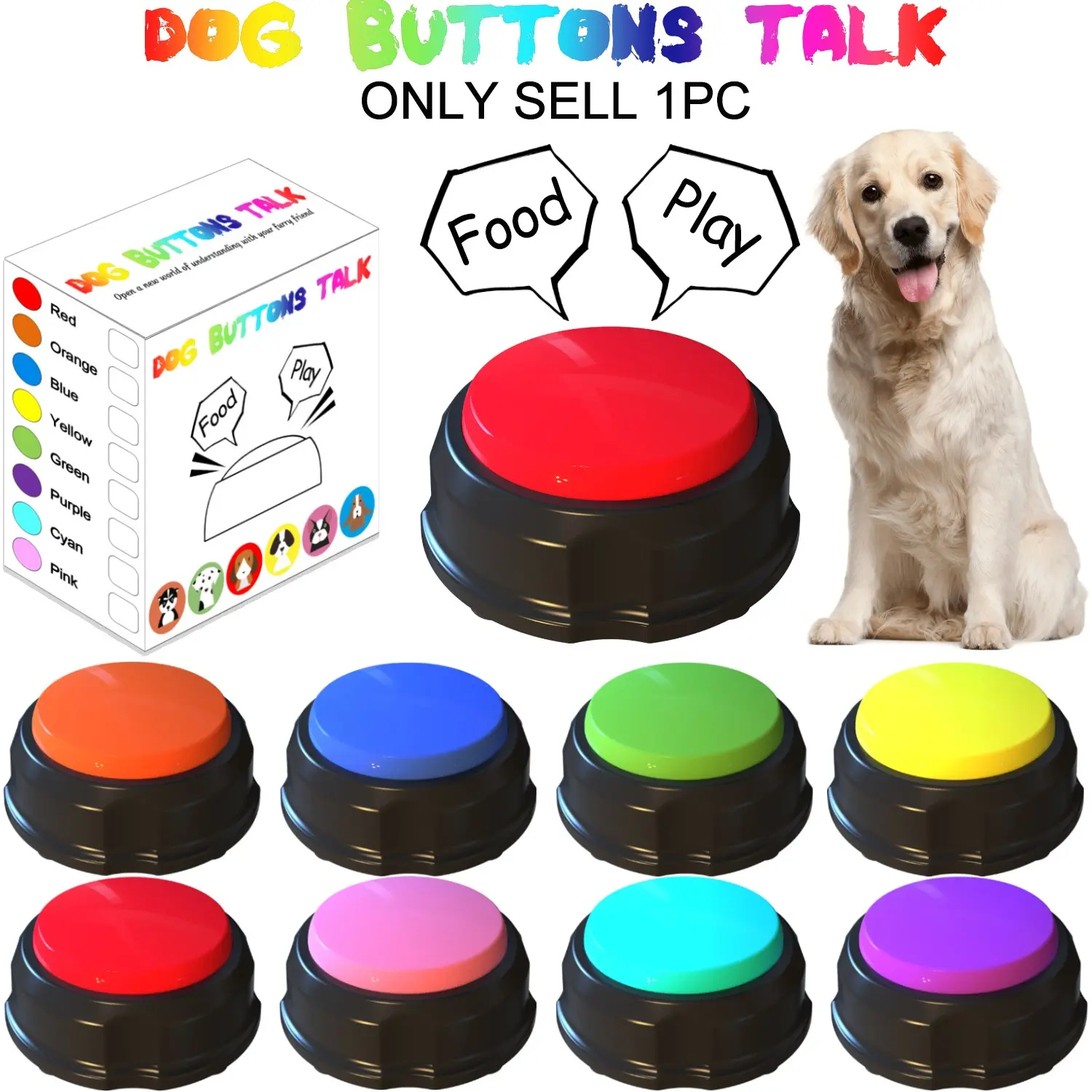 Dog Buttons Talk, Dog Buttons for Communication Dog Buttons for Communication Pet Training Buzzer Training Aid, Training Gear, 30 Second Record & Playback, Available In a Variety of Colors