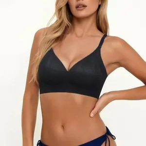 Heybra Outlets Women's No-Wire Plus-Size Bra V-Neck Push-Up Supportive Comfortable Basic Bridal Lingerie Thin Top Thick Bottom Stretchable Fabric Minimalist Nylon