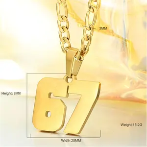 European and American Fashion Stainless Steel Number 67 Necklace, Hip Hop Personality Pendant, Titanium Steel Chain Versatile Jewelry for Men and Women