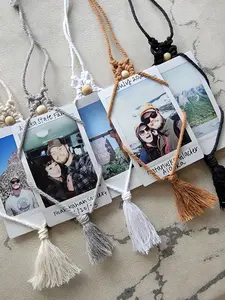 Macrame Polaroid Photo Rearview Mirror Car Charm and Oil Diffuser. Car Accessories. Rearview Mirror Hanging. Essential Oils.