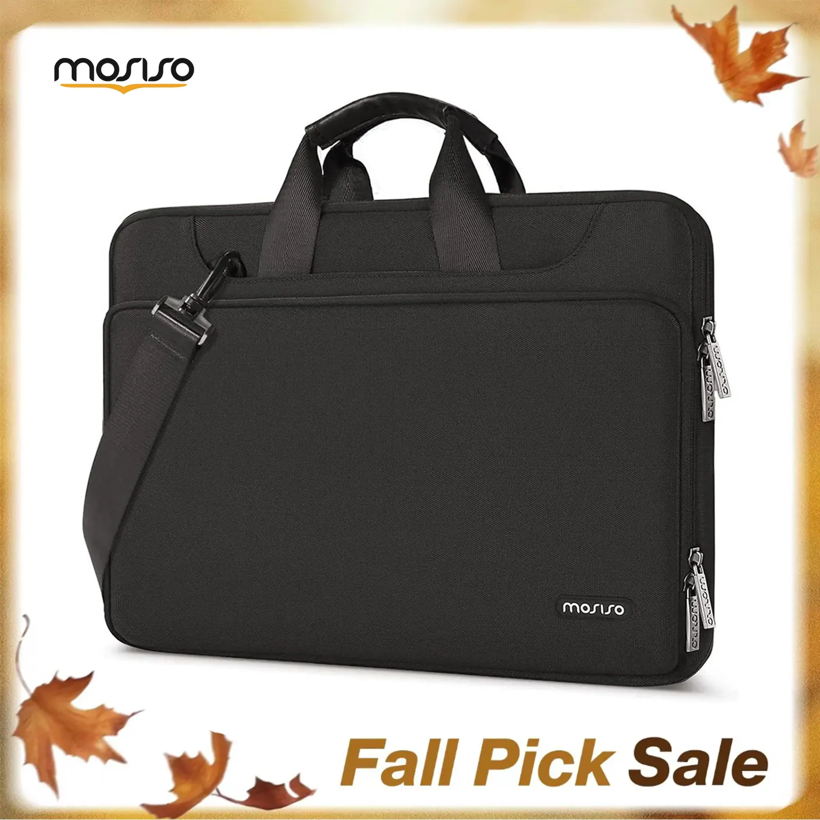 MOSISO 13-17.3 in Casual Chic Laptop Sleeve Messenger Bag - Synthetic Lightweight, Water-Repellent Polyester, PU Leather Handles, 360° Protection, Trolley Strap, Adjustable Strap, Dustproof, Drop Resistant for Business Travel