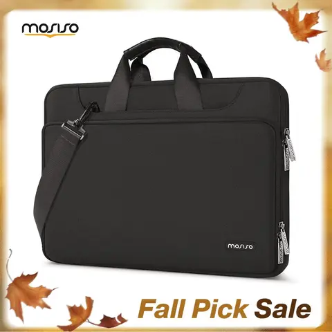 MOSISO 13-17.3 in Minimalist Look Modern Vibe PU Leather Laptop Bag - Synthetic Lightweight Water-Repellent Polyester, PU Leather Handles, 360° Laptop Guard, Rugged Protection, Trolley Strap, Adjustable Strap, Dustproof, Drop-Resistant for Business Travel