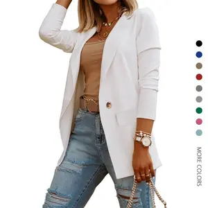 Danedvi Women’s Casual Long-Sleeve Solid Color Knit Blazer – Open-Front Work/Office Jacket