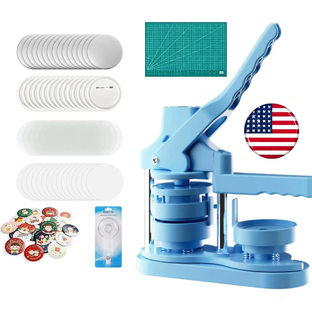 Button Maker Machine 58mm (2.25 inch), DIY Button Pin Maker Machine Comes with Free Button Parts, diy tool,Circle Cutter, Cutting Board, Pattern Paper, Holographic Bags, Colored Film, and Protective Case