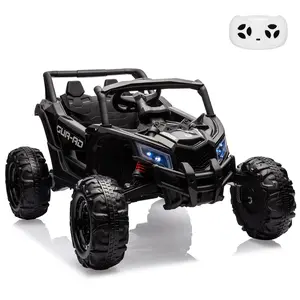 2 Seater Ride On UTV Car,24V Battery Powered Electric Vehicle with Remote Control,Spring Suspension,2 Motors,USB,Music & LED Lights,Electric Car for Kids Toddlers,Black