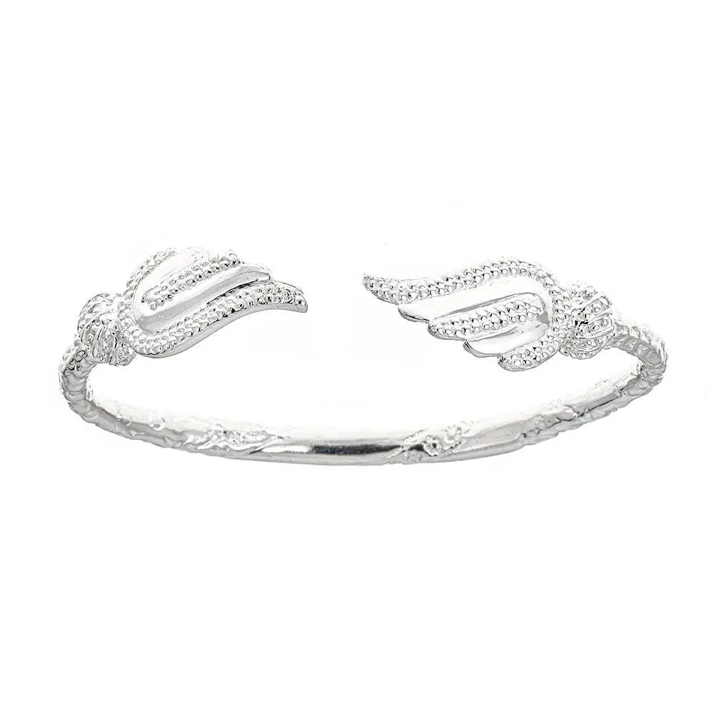 BETTER JEWELRY West Indian Solid Bangle for Adults, .925 Sterling Silver Jewelry with Carved Wings Ends, 4.5mm Thick with a Smooth Finish, Smooth And Carved Wing Ends
