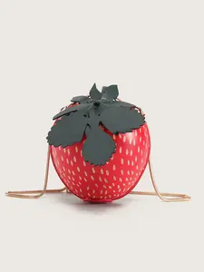 Women's PU Strawberry Embellished Shoulder Bag, Small Crossbody Round Handbag, Fashionable Phone Pouch, Stylish Ladies' Accessory