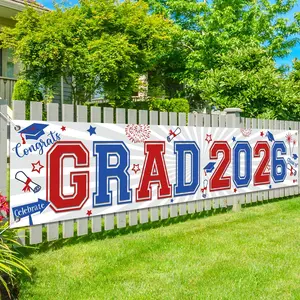 Red Blue Graduation Decorations Class of 2026 Yard Sign Banner Large Red White and Blue Congrats Grad Banner Yard Sign for Graduation Party Supplies