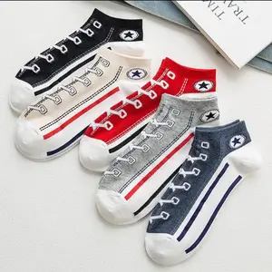 5 Pairs Trendy Cotton Socks for Men and Women - Short Tube Low Cut Non-Slip Boat Socks for Sports Menswear Set