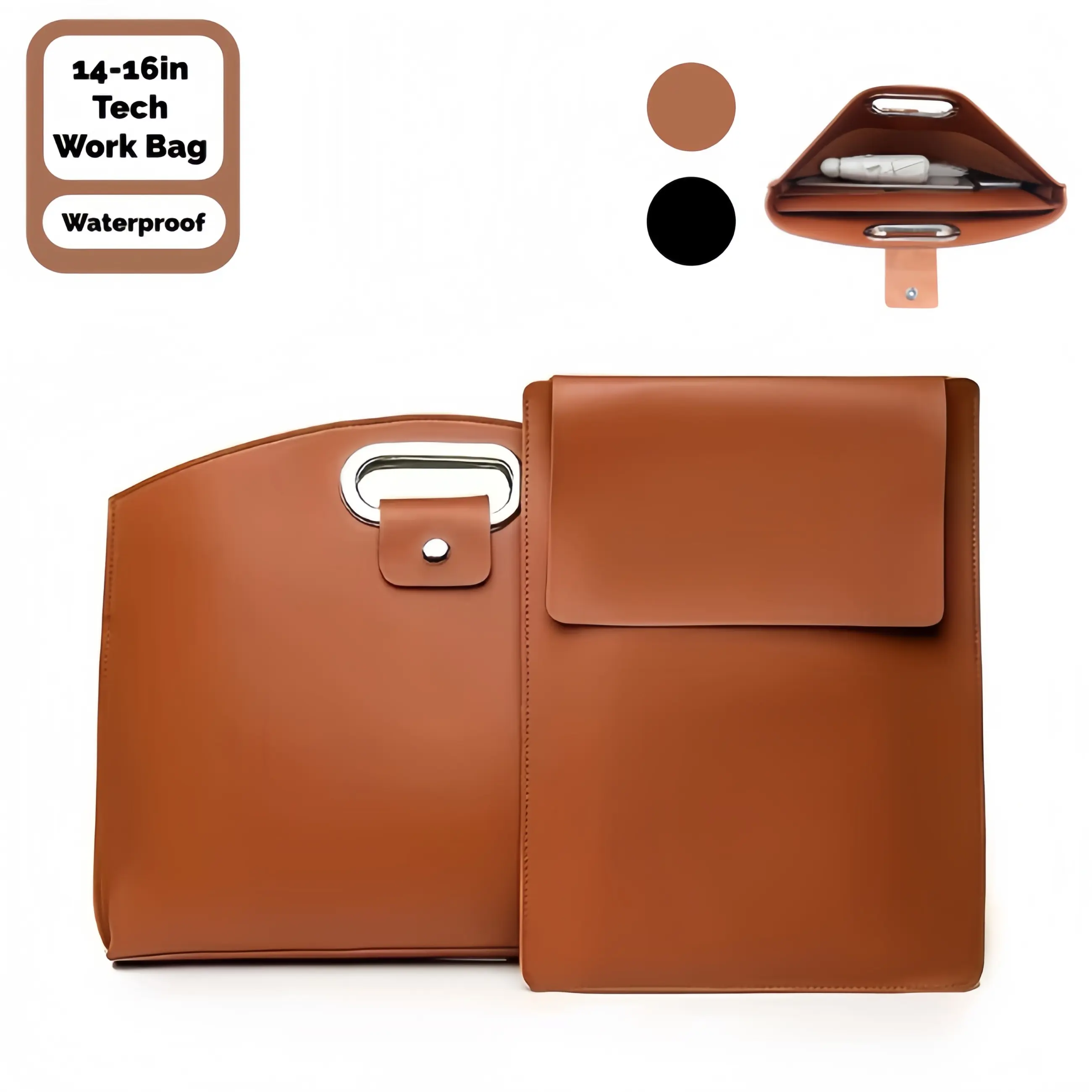 2 in 1 Waterproof Durable PU Leather Laptop Tote Bag For Women, 14-16 Inch Large Triple Compartment Work Briefcase Shoulder Handbag, Fit 15.6in Computer & iPad, Office Tech Purse, Ideal Mother’s Day Gift
