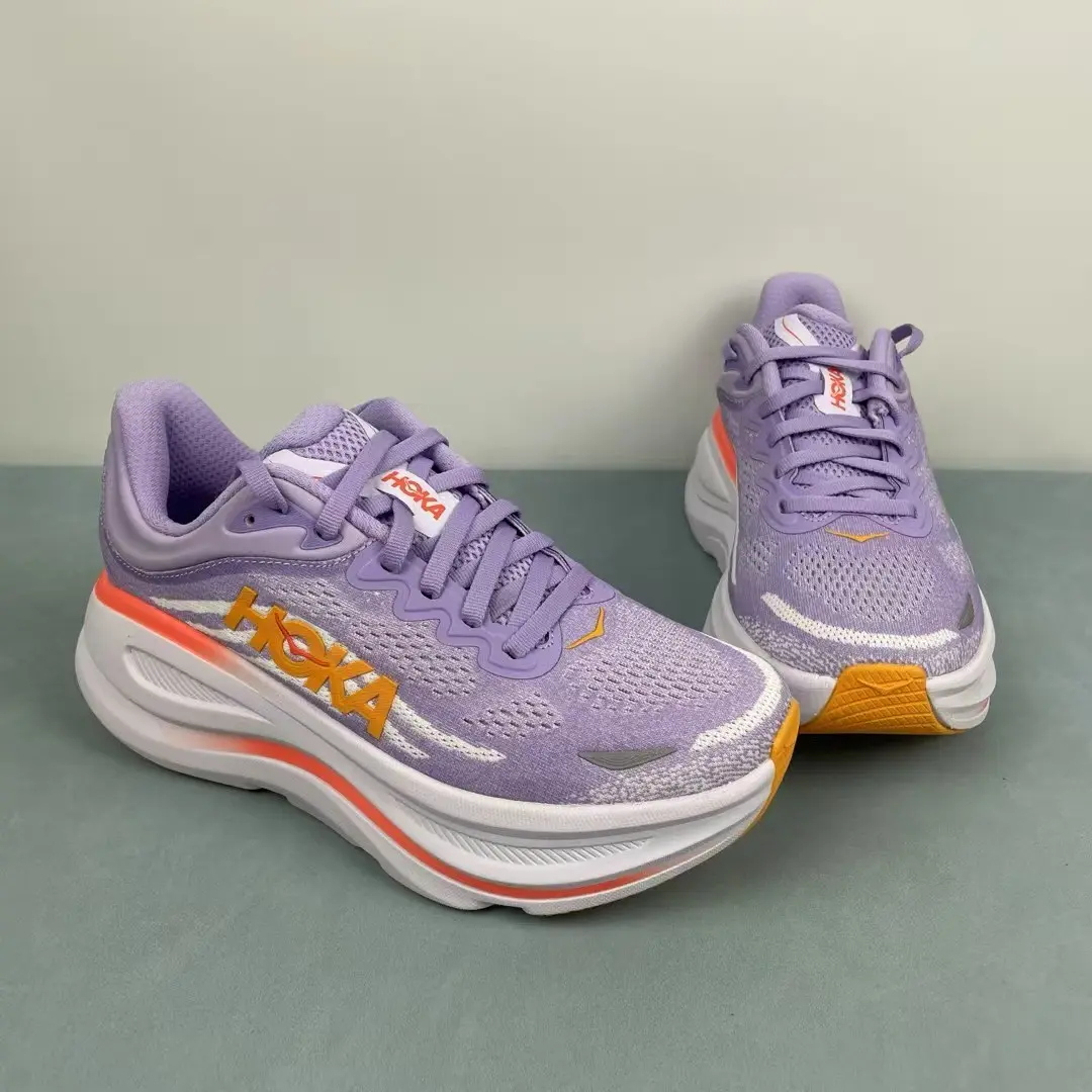 Lavender Breathable Knit Mesh Women Running Shoes Orange Red Contrast Strip Cream Foam Cushion Lightweight Non Slip Outdoor Fitness Sneakers For Women
