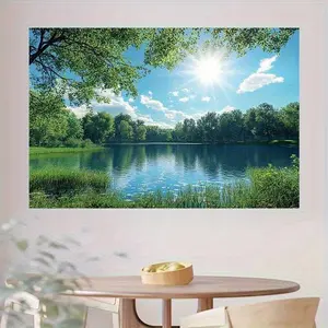 1pc Photography Backdrop Banner - Realistic Lakeside Landscape with Sunlight Filtering Through Trees - No Electricity Needed, Lightweight & Portable - Perfect for Wedding, Birthday, Photo Studio,
