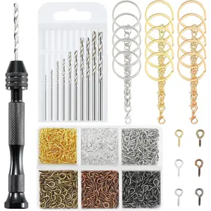 Hand Drill Set for  Crafts, Pin Vise  Making Kit with 10 Drill Bits, 600 Eye Screws, 15  Rings - Push Drill Tool for Epoxy, Molds, DIY Projects (Pin Vise Hand Drill Set - 1)