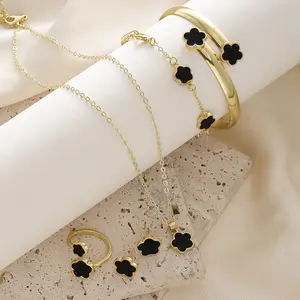 6pcs/Flower Design Jewelry Set, Elegant Necklace & Bracelet & Bangle & Ring & Stud Earrings, Fashion Jewelry for Party, Daily Decor, Trendy All-match & Exquisite Jewelry for Birthday Gift, Matching Jewelry Set