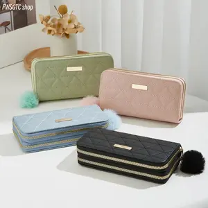 Women Striped Genuine Leather Long Wallet, stylish geometric embroidered sequin clutch featured with kiss lock and zip closure. Built with multiple card slots, lightweight and portable, perfect for evening parties and daily everyday use.