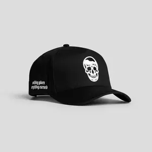 Upgrade Your Training Headwear with the Black/White 5-Panel Skull Hat in Cotton Material Upgrade Your Training Headwear with the Black/White 5-Panel Skull Hat in Cotton Material