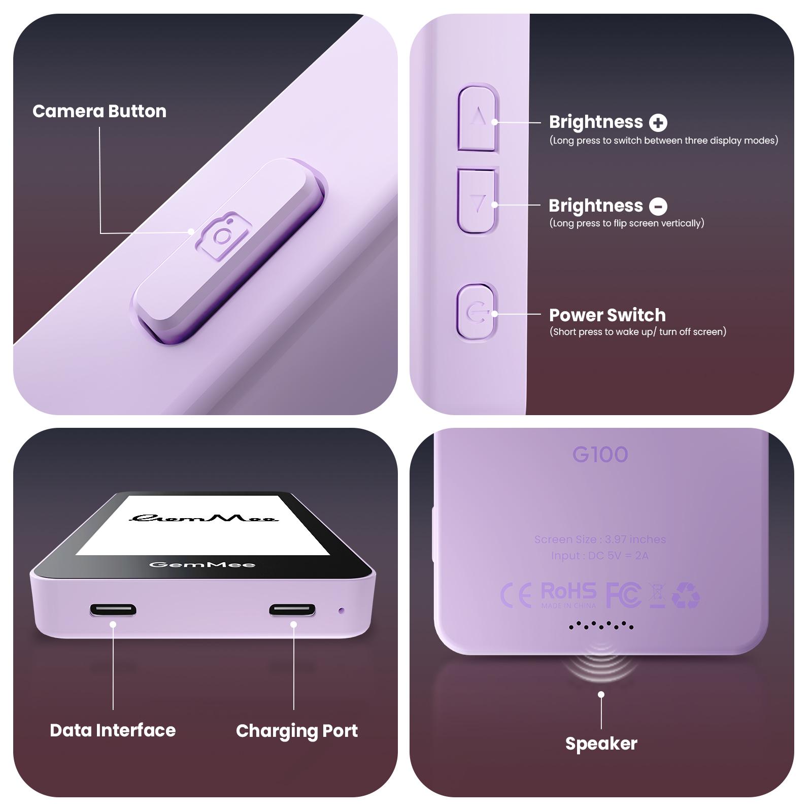 GemMee G100 4K Magnetic Vlog Monitor 3.97 Inch HD Screen 3000mAh Battery portable monitor iPhone Android Smartphone Selfie Recording Display for Vloggers Phone Accessories Magnetic Phone Vlog Selfie Monitor Screen filmmaking gear vlogging accessories