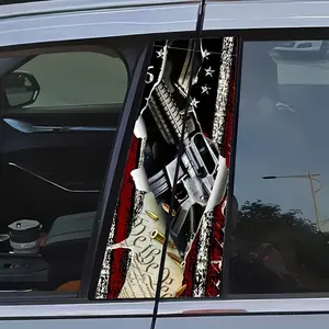 Patriotic American Flag Car Stickers Set, Durable Vinyl B Pillar Protection Decals, Side Decals with 1776 Rifle Design, Easy Glass Surface Application