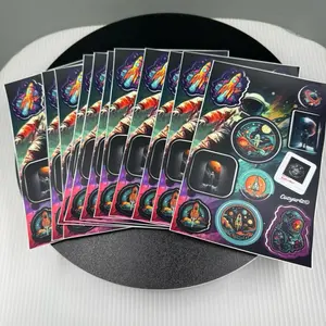 Cozyartz Original Space Sticker Sheet 4x6” with 10 Die-Cut Vinyl Stickers NM Condition for Sci-Fi Art Enthusiasts Astronaut Rocket Lovers