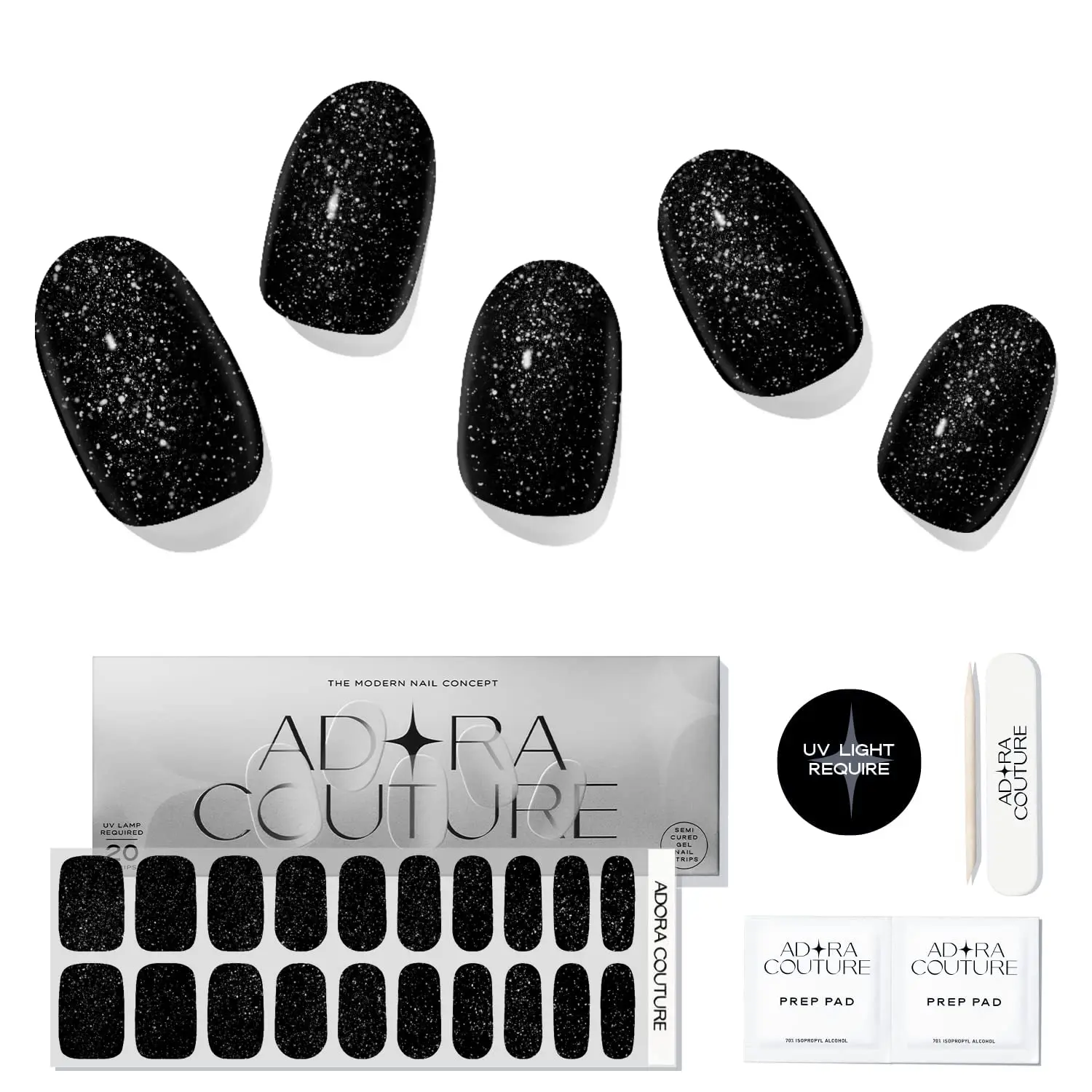 Galaxy Semi-Cured Gel Nail Strips Kit, 20-Piece 100% Gel Polish Stickers, Long-Lasting 14-Day Chip-Free Wear, Easy Unisex Nail Art, Cures with LED Light, Nail Ideas
