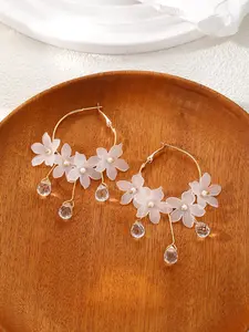 Flower Design Dangle Earrings, Elegant Crystal Decor Hoop Earrings for Women, Fashion Jewelry for Party, Daily Decor, Trendy All-match & Exquisite Jewelry for Birthday Gift