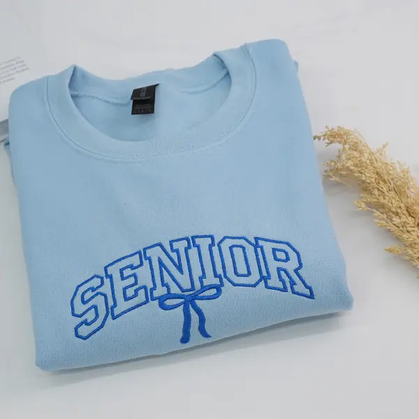 Embroidered Senior Sweatshirt, Embroidery Senior Sweater, Senior Team Sweatshirt with Coquette Bow, Perfect for Senior Night, Sunrise & Cheer Gifts