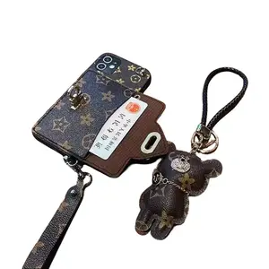 For iPhone 17 pro max Cases Luxury Phone Wallet Case with Strap and Card Slots for Secure Storage and Stylish Protection