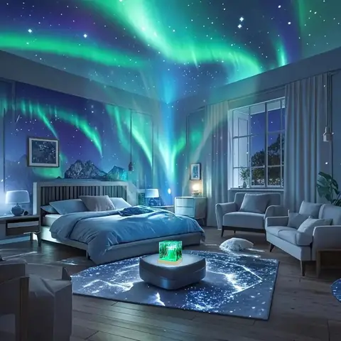 Aurora Projector Night Light, USB-Powered LED Atmosphere Lamp with Remote Control, 16 Dynamic Lighting Effects, Ideal for Bedroom, Living Room, Home Theater & Game Room Decor, Scene Atmosphere Light