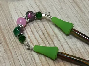 Knitting Needle Point Protector Jewelry- Pink & Green