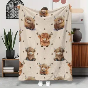 Highland Cow Pattern Blanket, Cow Print Blanket, Soft Lightweight Warm Throw Blanket, Air-conditioned Room Blanket, Warm Nap Blanket for Home Office Travel Camping, Lightweight Cozy Blanket