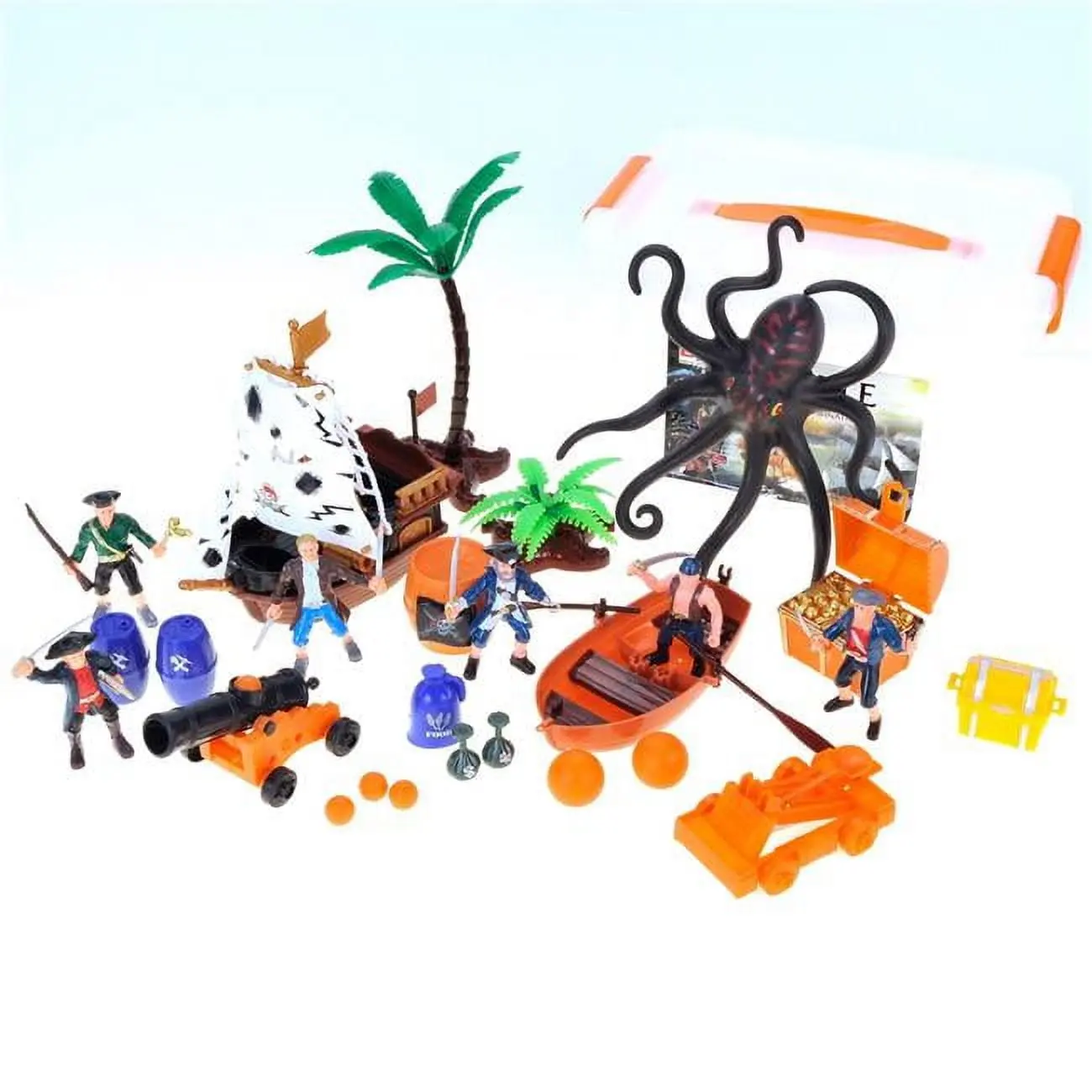 212 MAIN Pirate Theme Dog Toy Playset Bucket, Multi-Color Pet Accessory with Treasure Chest, Boat, Barrels, Cannons, Interactive Boredom Buster for 3-4 Years Kids’ Sensory, Creative Indoor Learning Play