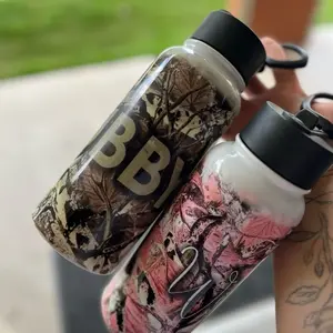 Couples Custom 32oz Stainless Steel Water Bottle with Camo and Pink Patterns for Outdoor Enthusiasts