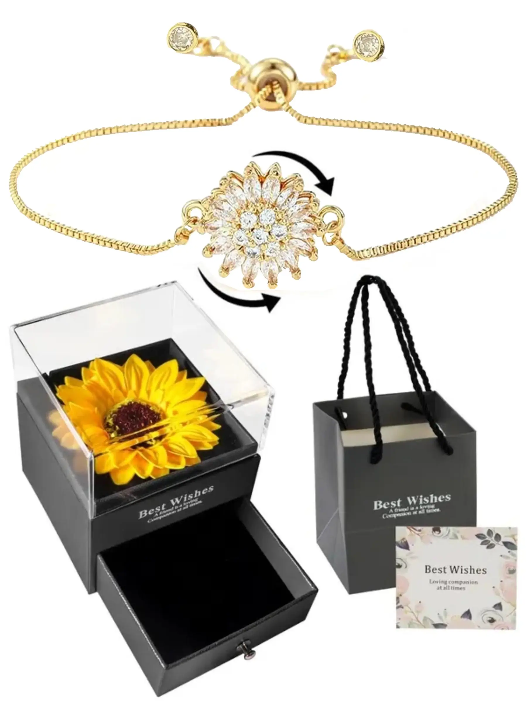 Elegant Sunflower Bracelet, Exquisite Bracelet, Rotatable Sunflower Design, Comes with Sunflower Gift Box, High-Quality Jewelry, Summer Dainty Jewelry, Perfect for Christmas and Graduation Gifts