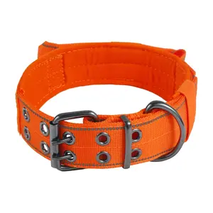 Reflective Dog Collar Tactical Dog Collar Heavy Duty Dog Collar with Control Handle and Metal Buckle for Dog Training