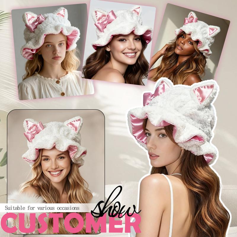 White Kitte Sleep Bonnet with Satin Lining Curls & Blowouts, Heatless Haircare Elastic Night Cap for Curl Protection Braids & Heatless Styling Daily