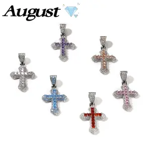 Hip Hop Blue Cubic Zirconia Cross Necklace with Twisted Chain Unisex Couple Gift