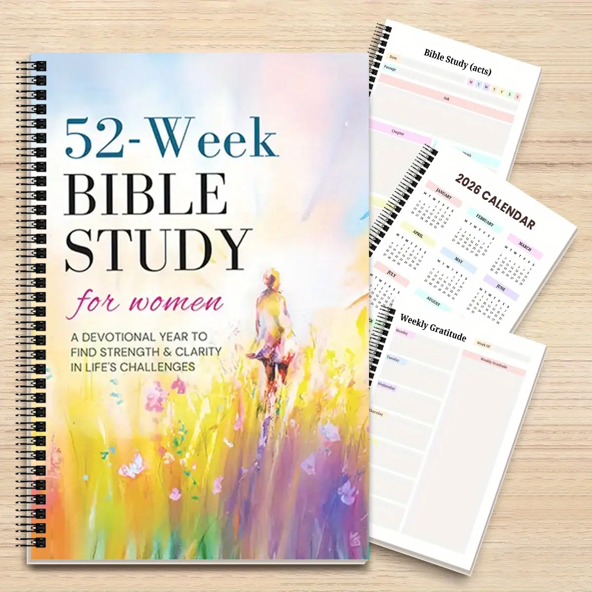 1pc 52 Week Inspirational Bible Study Workbook for Anxious Women A Guided Journal for Overcoming Worry with Faith, Featuring a Bright White Cover with Colorful Floral Patterns Cheerful Design for Anxiety Relief Planner Notebook