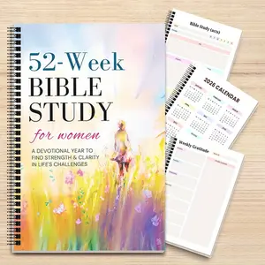 1pc 52 Week Inspirational Bible Study Workbook for Anxious Women A Guided Journal for Overcoming Worry with Faith, Featuring a Bright White Cover with Colorful Floral Patterns Cheerful Design for Anxiety Relief Planner Notebook
