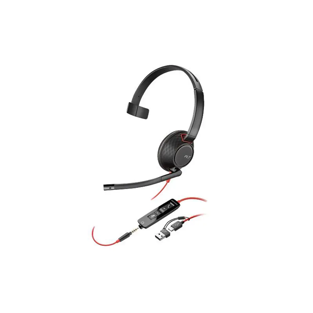 Poly Blackwire 5210 Monaural Headphone - USB-C, 3.5mm Plug, USB-C/A Adapter (Bulk Audio Accessory for PC Gaming, Phones & Electronics)