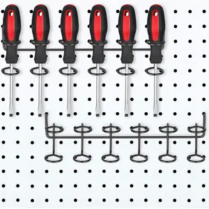 2 count Pegboard  Holder Peg Board Tool Utility Hooks Pegboard Accessories Six-Tool Organizer Racks Accessory Multi-Ring Holder for Pliers(Black)
