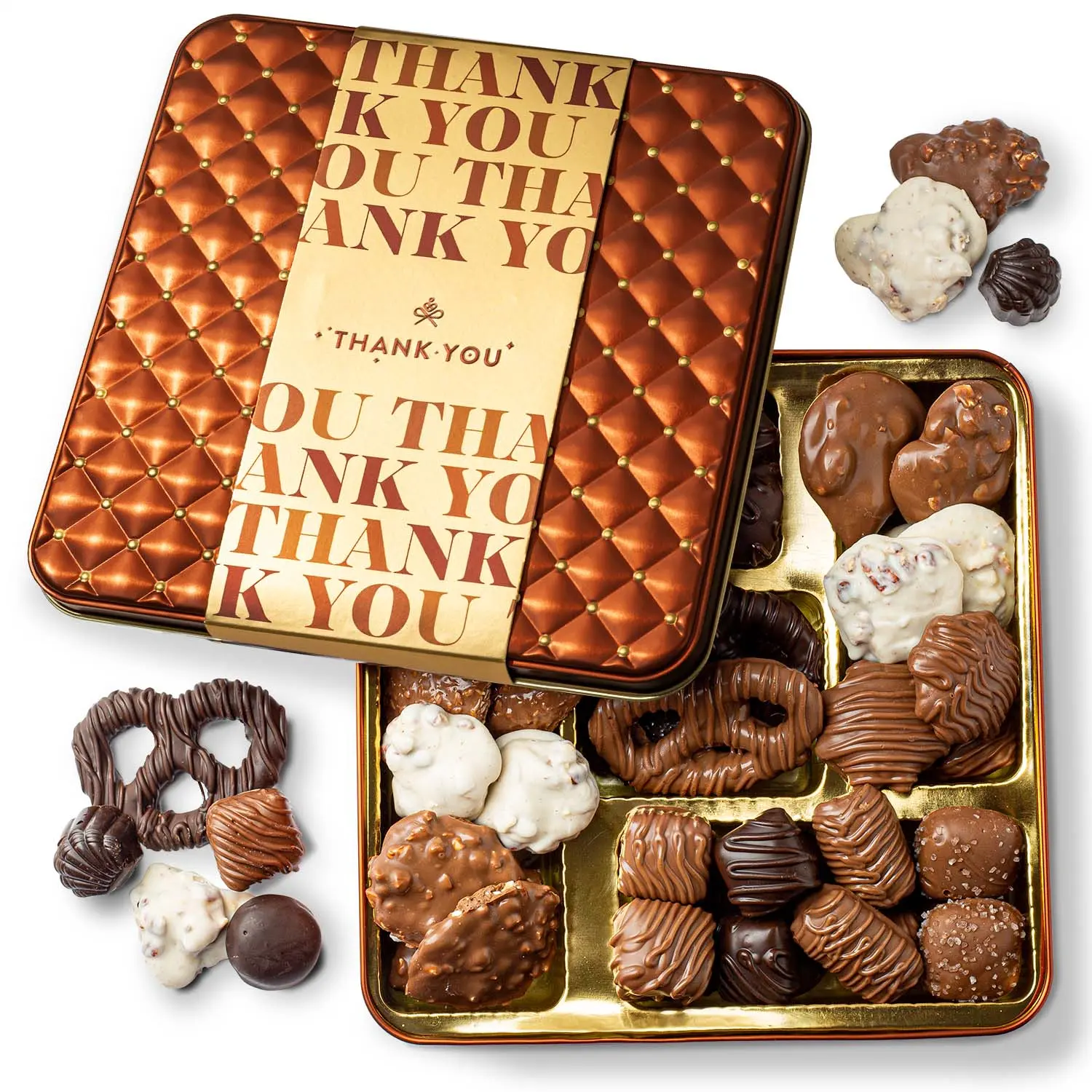 Bonnie & Pop Gourmet Gift Box - Individually Wrapped Dessert Snack Assortment with Caramels, Dark & White Chocolates, Milk Clusters, Gift Sleeve - Thanksgiving Present for Employees (Contains Milk, Suitable for All Ages)