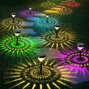 2 Pack Solar Landscape Lights Outdoor, Color Changing & Warm White LED Solar Pathway Lights, IP67 Waterproof Solar Garden Lights for Walkway Yard Patio Lawn Backyard