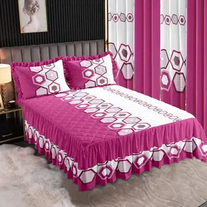 7 Piece Pink Bedding Set with Hexagon Pattern and Ruffled Edge for a Stylish Bedroom Look