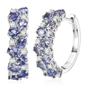 Tanzanite and Moissanite 4.00 ctw Hoop Earrings in Rhodium Over Sterling Silver Christmas Gifts